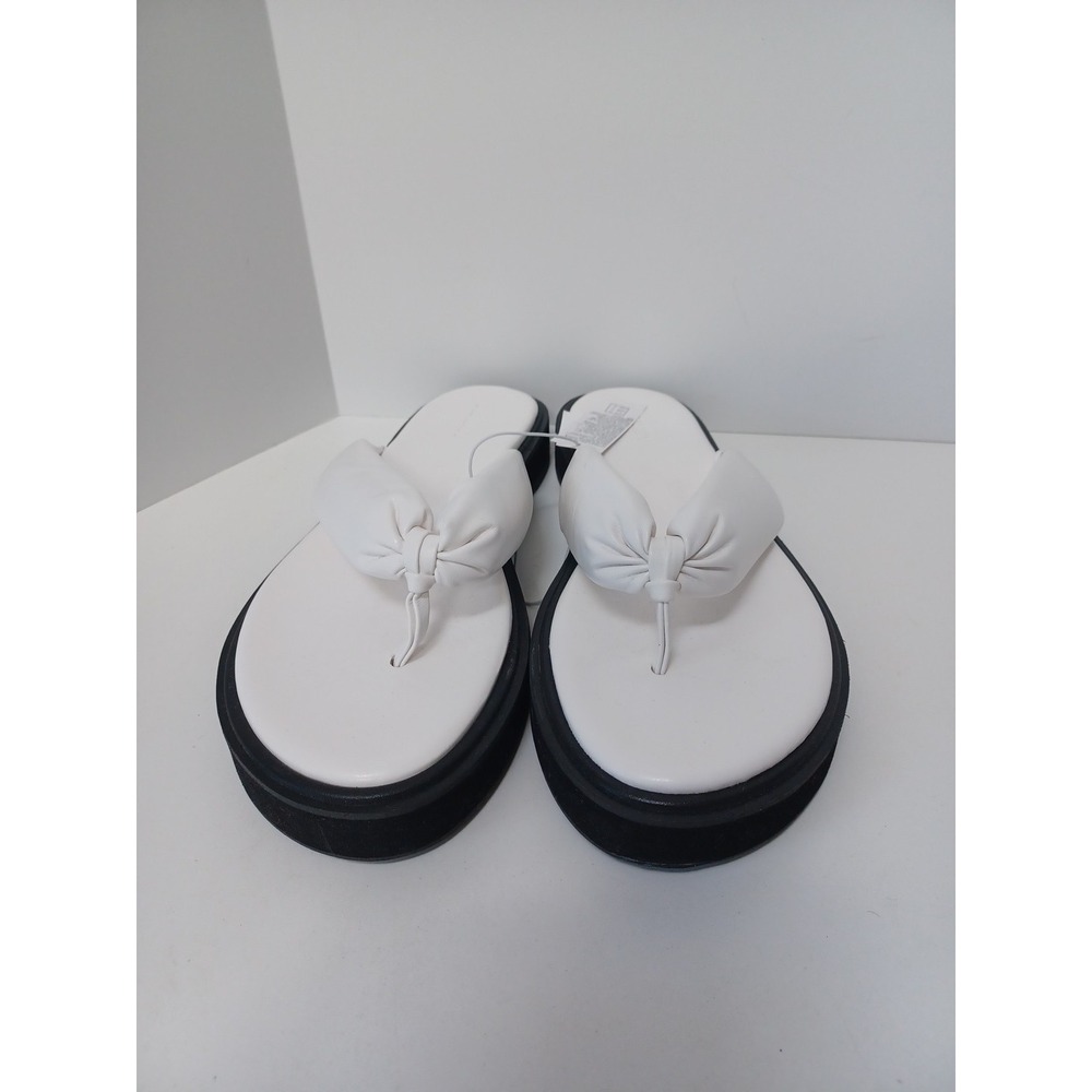 Women's Thong Platform Flip Flops Sandals Bone‎ White w/Black Soles, Size 9 NWT - Picture 4 of 5
